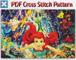 princess ariel cross stitch pattern / mermaid cross stitch pattern / disney cross stitch pattern / cartoon cross stitch