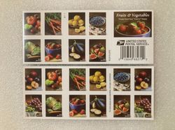 booklet of 20 usps fruits and vegetables self-adhesive forever stamps sheet pane