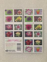 booklet of 20 usps garden beauty flowers self-adhesive forever stamps sheet pane