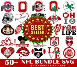 50 ohio state buckeyes svg bundle, n f l teams svg, n f l svg, football svg, sport bundle, png, jpg, dxf