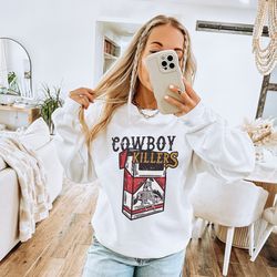 western cowboy killers cigarette box crewneck | western sweatshirt for women | boho skeleton cowboy sweatshirt