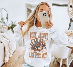 buck around find out, retro western crewneck sweatshirt, trendy western sweatshirt, country music sweatshirt