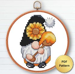 summer bee gnome cross stitch pattern