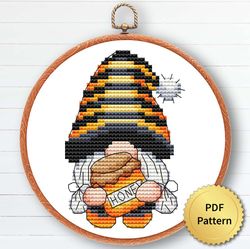 summer bee gnome cross stitch pattern