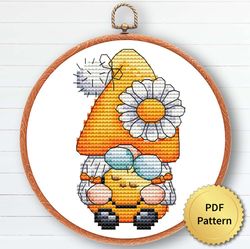 summer bee gnome cross stitch pattern