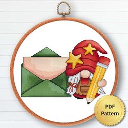 christmas gnome cross stitch pattern, easy cute gnome ornaments embroidery, counted cross stitch chart. 5 of 9