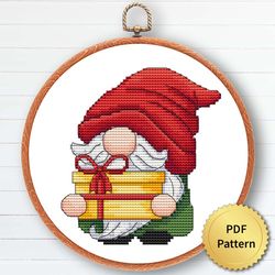 christmas gnome cross stitch pattern, easy cute gnome ornaments embroidery, counted cross stitch chart. 8 of 9