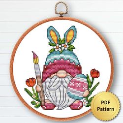 easter gnome cross stitch pattern, easy for beginners, easter ornament embroidery 2 of 6