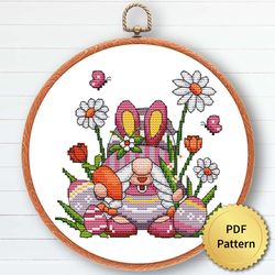 easter gnome cross stitch pattern, easy for beginners, easter ornament embroidery. 5 of 6