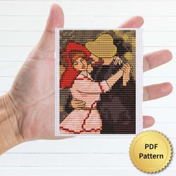 dance at bougival by pierre-auguste renoir cross stitch pattern, miniature art, easy tiny