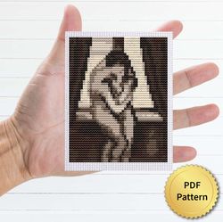 the kiss by the window by edvard munch cross stitch pattern, miniature art, easy tiny