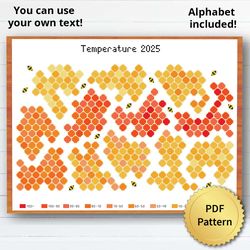2025 honeycomb with bee temperature cross stitch pattern