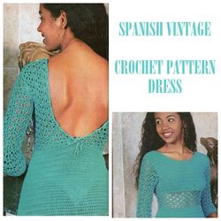 digital | vintage crochet pattern dress mangas | summer dress, evening dress, beach dress | spanish pdf template