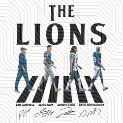 lions walking abbey road signatures football shirt, dan campbell, jared goff png file digital download sublimation