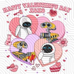 wall e and eve couple valentine disney xoxo transparent digital download png sublimation