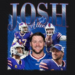 josh allen buffalo bills 17 png for sublimation - vintage 90s bootleg style tshirt digital download