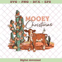 retro vintage moony western christmas cow svg file, png - svg files, z1421