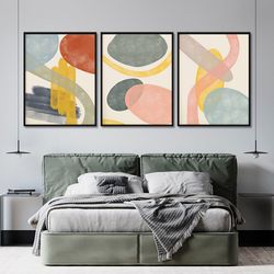 contemporary 3 piece wall art minimalist poster bedroom modern wall decor abstract beige extra large framed canvas livin