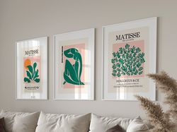 henri matisse set of 3 wall art, gallery wall set, green matisse print set, matisse posters, matisse exhibition poster,