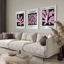 henri matisse set of 3 wall art, gallery wall set, pink black matisse print set, matisse posters, matisse exhibition pos