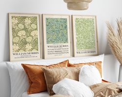 william morris set of 3, retro botanical exhibition wall art, art nouveau wall decor, vintage museum exhibition poster