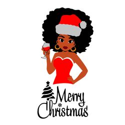 merry christmas svg, black girl christmas svg, black woman svg, afro woman christmas svg digital download-3