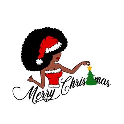 black girl christmas svg, merry christmas png, black woman svg, afro woman christmas svg, digital download-1