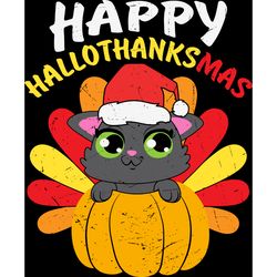 happy hallothanksmas cat turkey svg, turkey svg, thankful svg, fall svg, thanksgiving svg, digital download