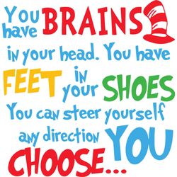 you have brains in your head. you have feet in your shoes svg, dr seuss svg, dr seuss logo svg, digital download