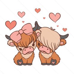 cute baby highland cow couple valentine svg instant download