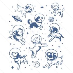 retro dogs in space funny galaxy svg