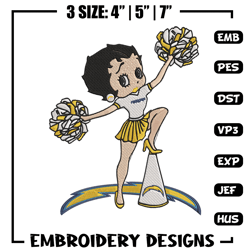 cheer betty boop los angeles chargers embroidery design, chargers embroidery, nfl embroidery, logo sport embroidery.