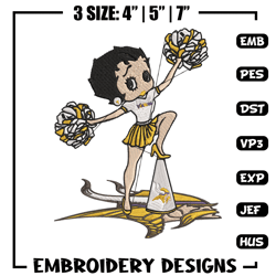 cheer betty boop minnesota vikings embroidery design, minnesota vikings embroidery, nfl embroidery, sport embroidery.