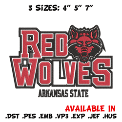 arkansas state wolves embroidery design, ncaa embroidery, sport embroidery, logo sport embroidery, embroidery design