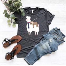 sloth riding llama shirt, sloth lover shirt, lazy person shirt, sarcastic shirt, alpaca lover shirt, gift for llama love