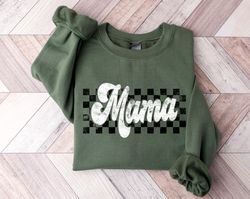 retro mama sweatshirt, checkered sweatshirt, mothers day gift, cool mom, first mothers day gift, personalized gift