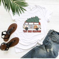 tis the season hippie car shirt, funny hippie van shirt, christmas tree shirt, family vacation tshirt, hippie bus shirt,