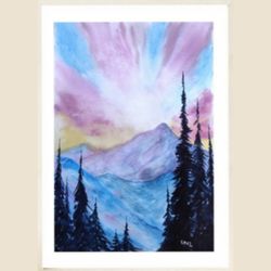 original painting mountain landscape watercolor paper  contemporary painting