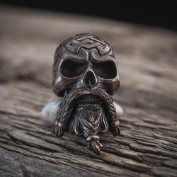 bearded skull v.2 - knife bead, paracord lanyard bead, key chain bead, edc bead, leather bead - made of bronze