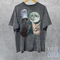 three cats vintage graphic t-shirts, retro cat moon tshirt, cat lovers, funny cat tee, oversized washed tee, meme t shir