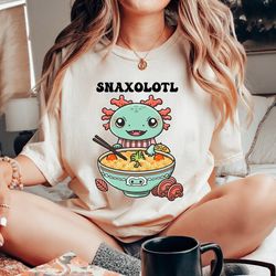 axolotl eating ramen shirt, ramen lover shirt, axolotl snacks tee, axolotl ramen