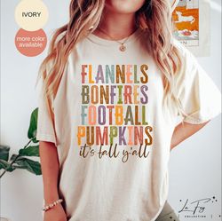 it's fall y'all shirt, flannels bonfires football pumpkins t-shirt,