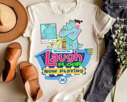 retro disney pixar monsters inc shirt | the laugh floor comedy club t-shirt | monsters university mike sulley boo tee |