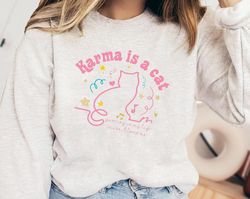 karma is a cat shirt | music lover t-shirt | swiftie cat tee midnights cat t-shirt| merch outfit | eras shirt