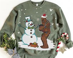 retro chewie santa hat with snowman sweatshirt | star wars chewbacca t-shirt | disney holiday trip, galaxy's edge tee |