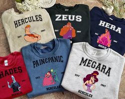 custom vintage hercules all characters group t-shirt | disney hades megara phil matching tee | wdw disneyland family vac