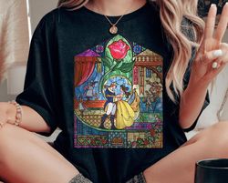 retro disney beauty & the beast shirt | stained glass rose graphic t-shirt | disneyland family matching tee disney trip