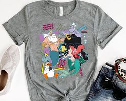 retro 90s style group shot the little mermaid sweatshirt | disney ariel ursula t-shirt | wdw magic kingdom tee | disneyl