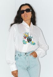 vintage luxury disney donald cartoon embroidered shirt blouse - disney vintage - 90s clothing - gift for her - animal pr