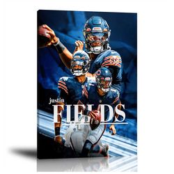 justin fields poster, chicago bears, nfl sports print, sports player print, framed art print , wall art, home deco, canv